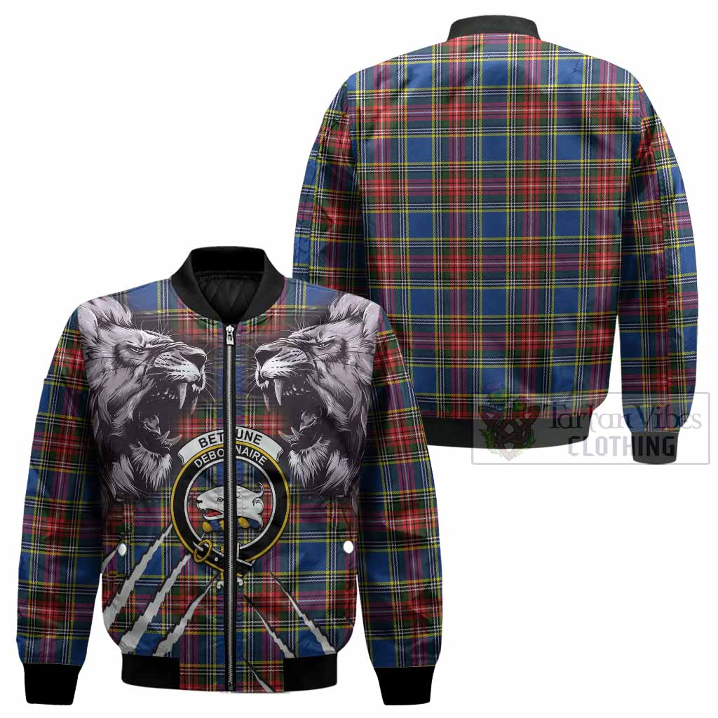 Bethune Tartan Crest Bomber Jacket Ferocious Lion Style
