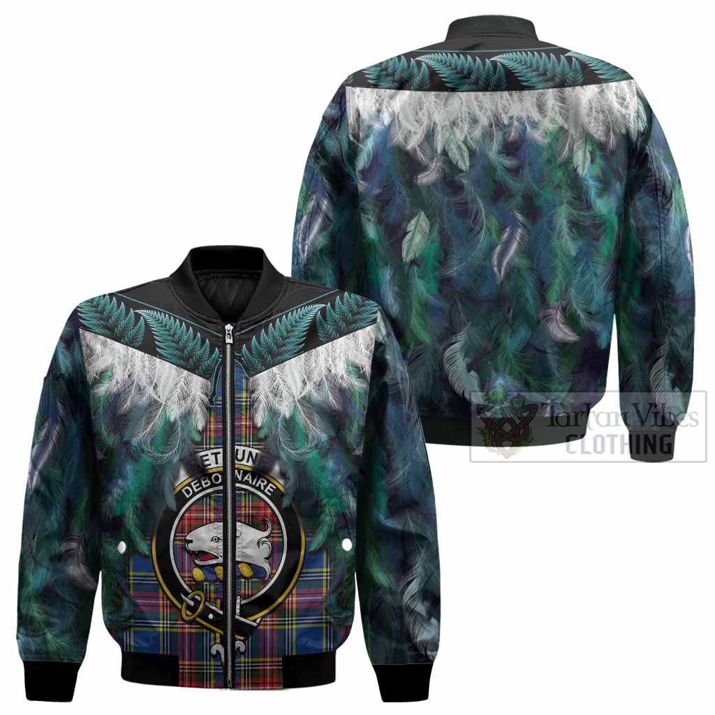 Bethune Tartan Crest Bomber Jacket New Zealand Maori Korowai Cloak