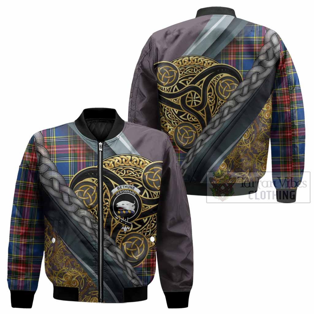 Bethune Tartan Crest Bomber Jacket Scottish Triskele Celtic
