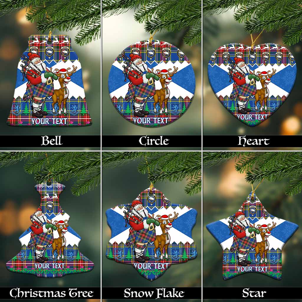 Bethune Tartan Crest Christmas Ceramic Ornament Scotland Santa With Bagpipes Cute Reindeer