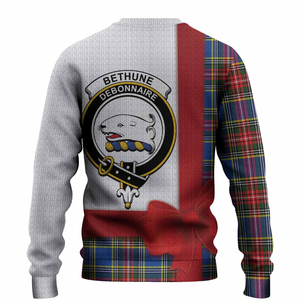Bethune Tartan Crest Christmas Christmas Ugly Sweater Highland Cow Bagpipes Coquette Bow Style