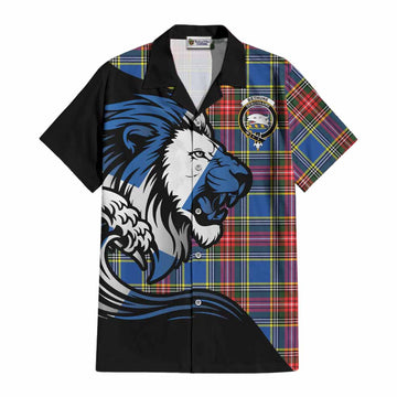 Bethune Tartan Crest Cotton Hawaiian Shirt Scottish Golden Lions Wave Flow