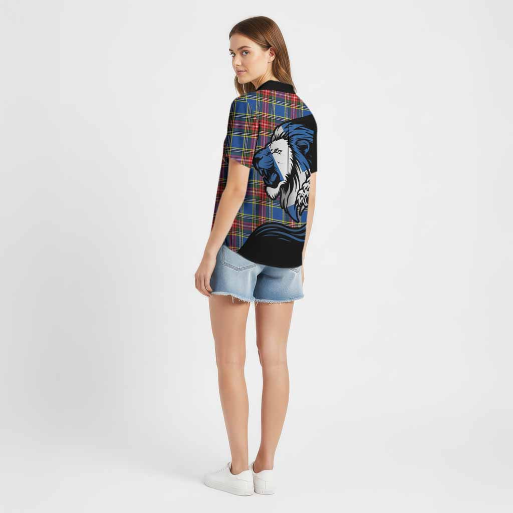 Bethune Tartan Crest Cotton Hawaiian Shirt Scottish Golden Lions Wave Flow