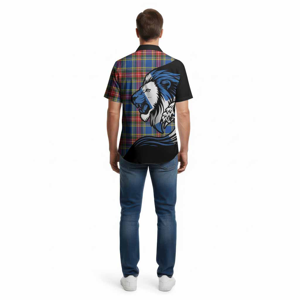 Bethune Tartan Crest Cotton Hawaiian Shirt Scottish Golden Lions Wave Flow