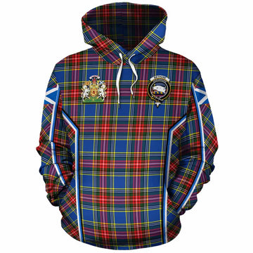 Bethune Tartan Crest Cotton Hoodie Scotland Coat of Arm Flag Style