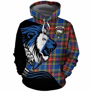 Bethune Tartan Crest Cotton Hoodie Scottish Golden Lions Wave Flow