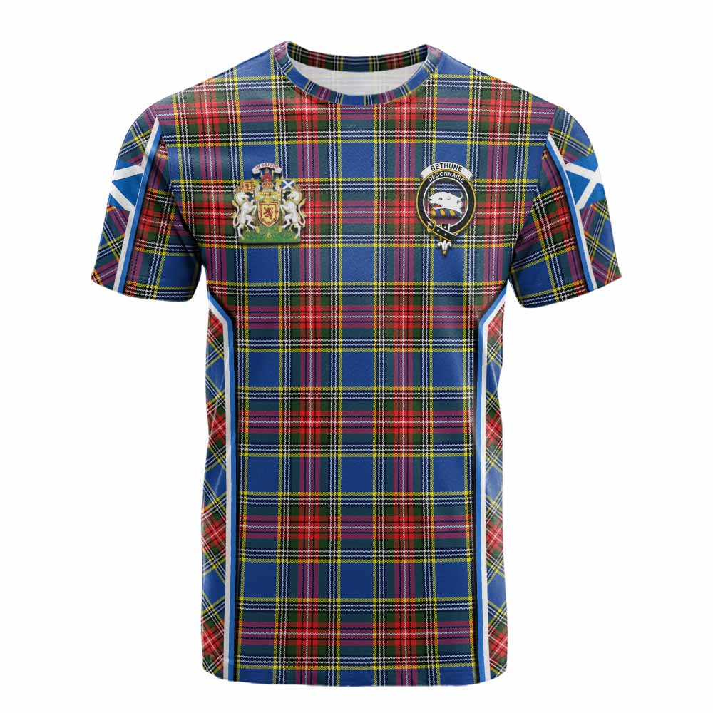 Bethune Tartan Crest Cotton T-shirt Scotland Coat of Arm Flag Style - Tartan Vibes Clothing