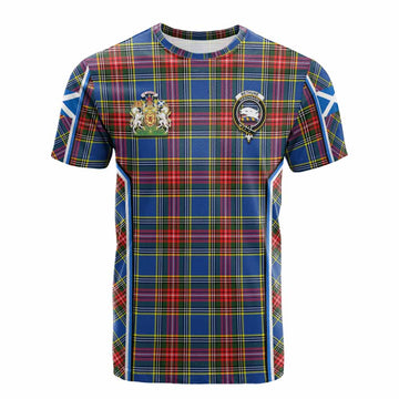 Bethune Tartan Crest Cotton T-shirt Scotland Coat of Arm Flag Style