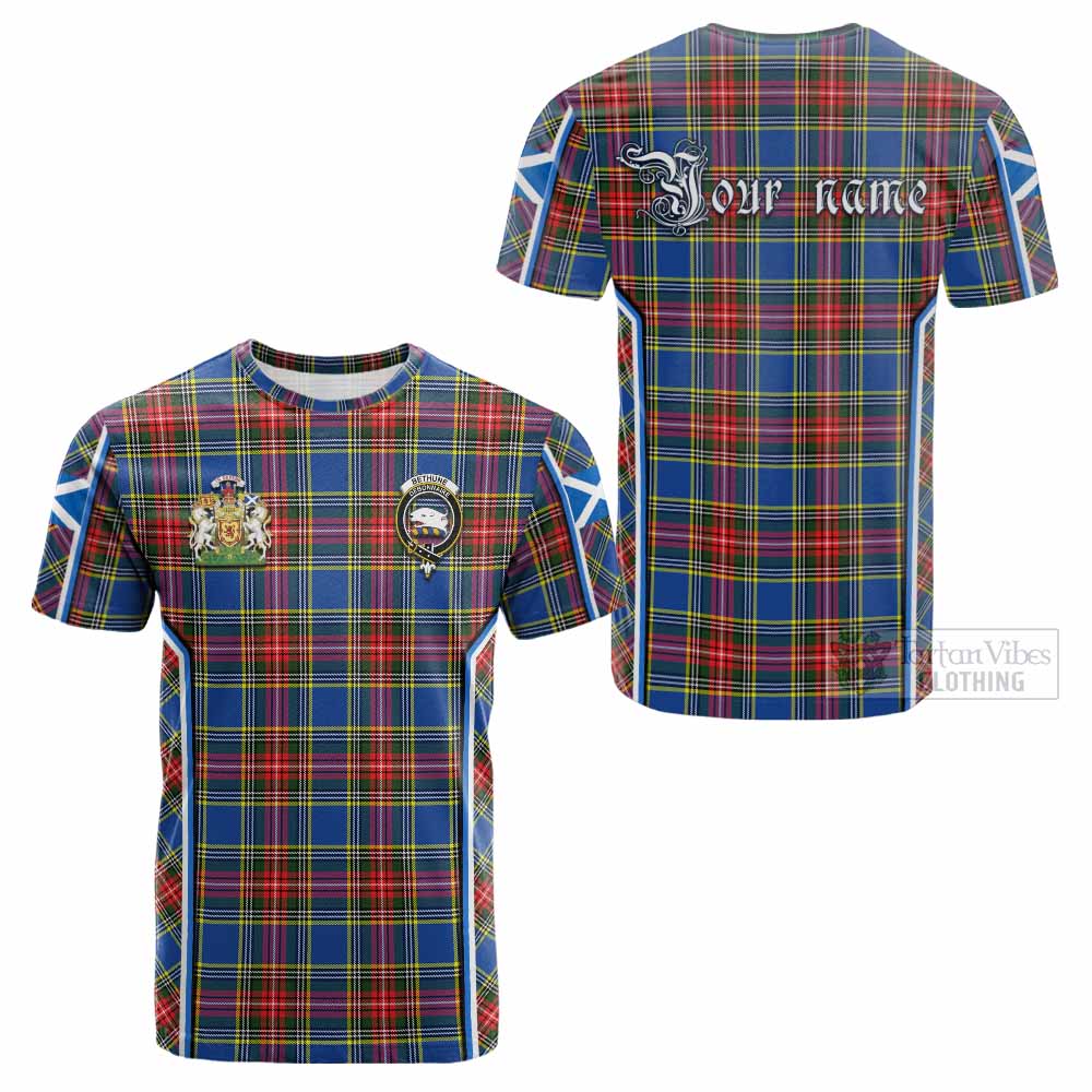 Bethune Tartan Crest Cotton T-shirt Scotland Coat of Arm Flag Style - Tartan Vibes Clothing