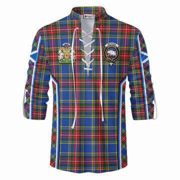 Bethune Tartan Crest Ghillie Kilt Shirt Scotland Coat of Arm Flag Style