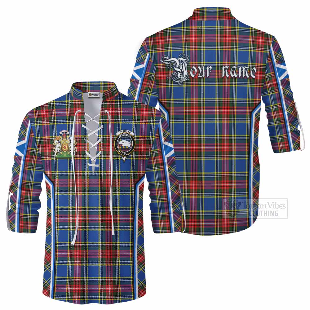 Bethune Tartan Crest Ghillie Kilt Shirt Scotland Coat of Arm Flag Style - Tartan Vibes Clothing