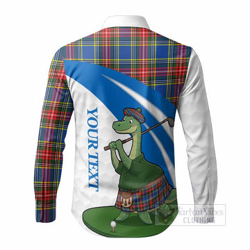 Bethune Tartan Crest Golf Nessie Long Sleeve Button Shirts Loch Ness Monster Sporty Style