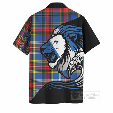 Bethune Tartan Crest Hawaiian Shirt Scottish Golden Lions Wave Flow