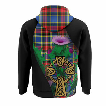 Bethune Tartan Crest Hoodie Celtic Cross Thistle Flowers