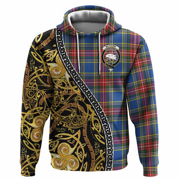 Bethune Tartan Crest Hoodie Celtic Knot and Triple Trickle Spiral Symbols