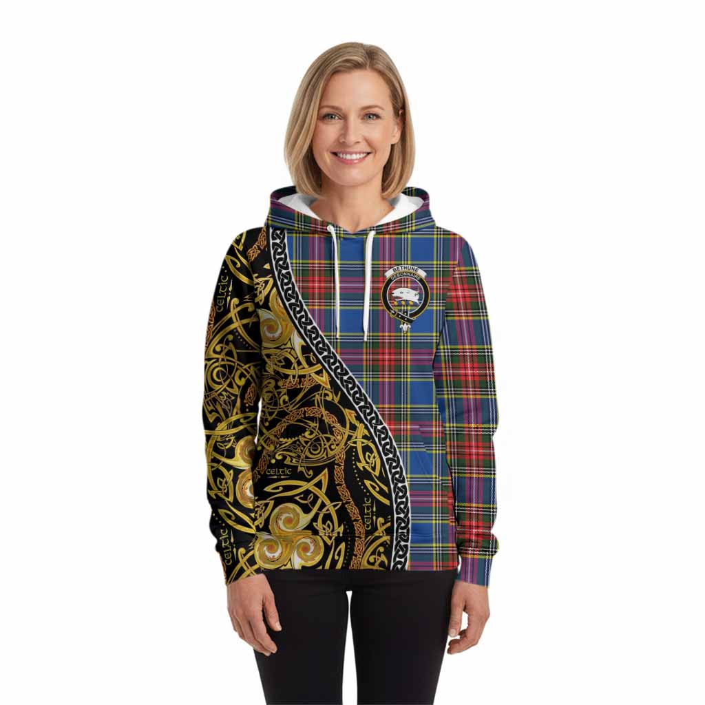 Bethune Tartan Crest Hoodie Celtic Knot and Triple Trickle Spiral Symbols
