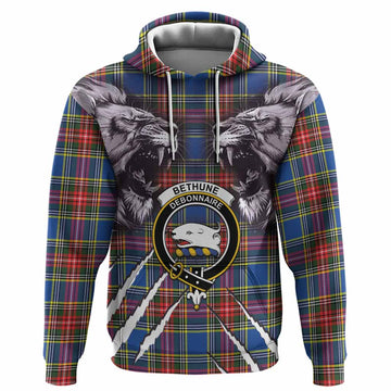 Bethune Tartan Crest Hoodie Ferocious Lion Style