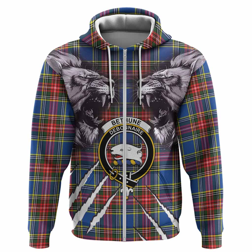 Bethune Tartan Crest Hoodie Ferocious Lion Style