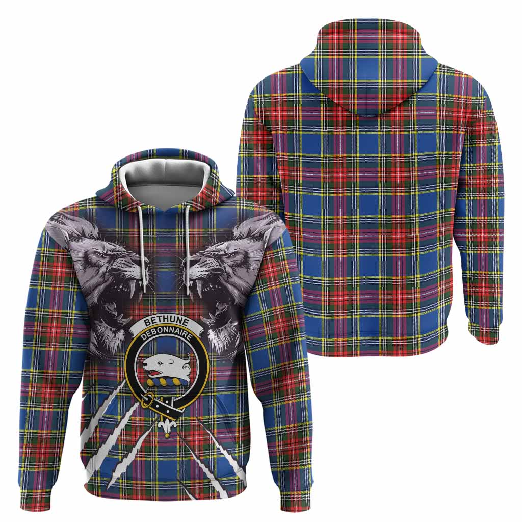 Bethune Tartan Crest Hoodie Ferocious Lion Style