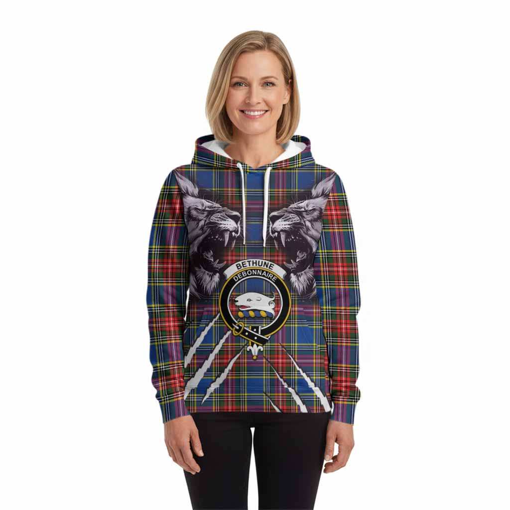 Bethune Tartan Crest Hoodie Ferocious Lion Style