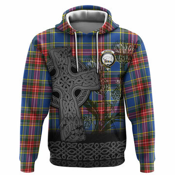 Bethune Tartan Crest Hoodie Grunge Celtic Cross Scottish Thistle