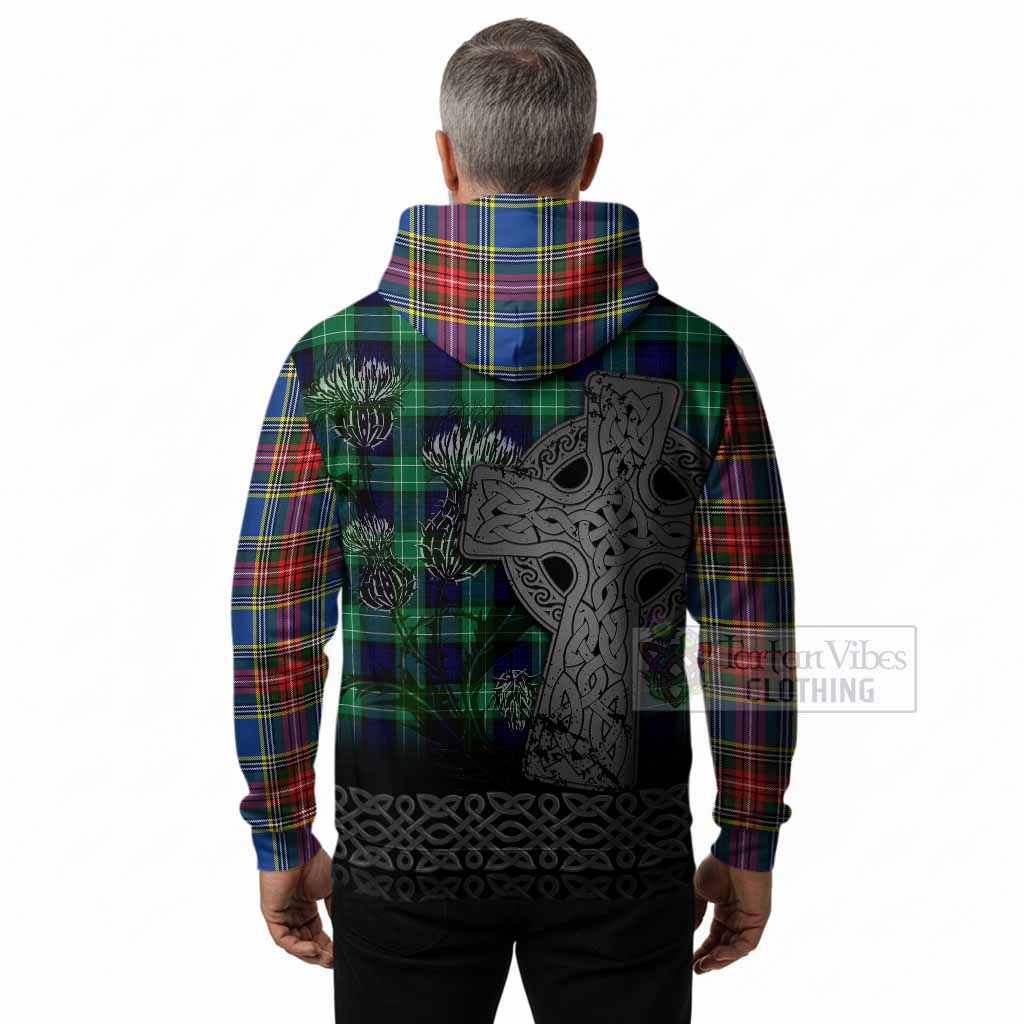 Bethune Tartan Crest Hoodie Grunge Celtic Cross Scottish Thistle