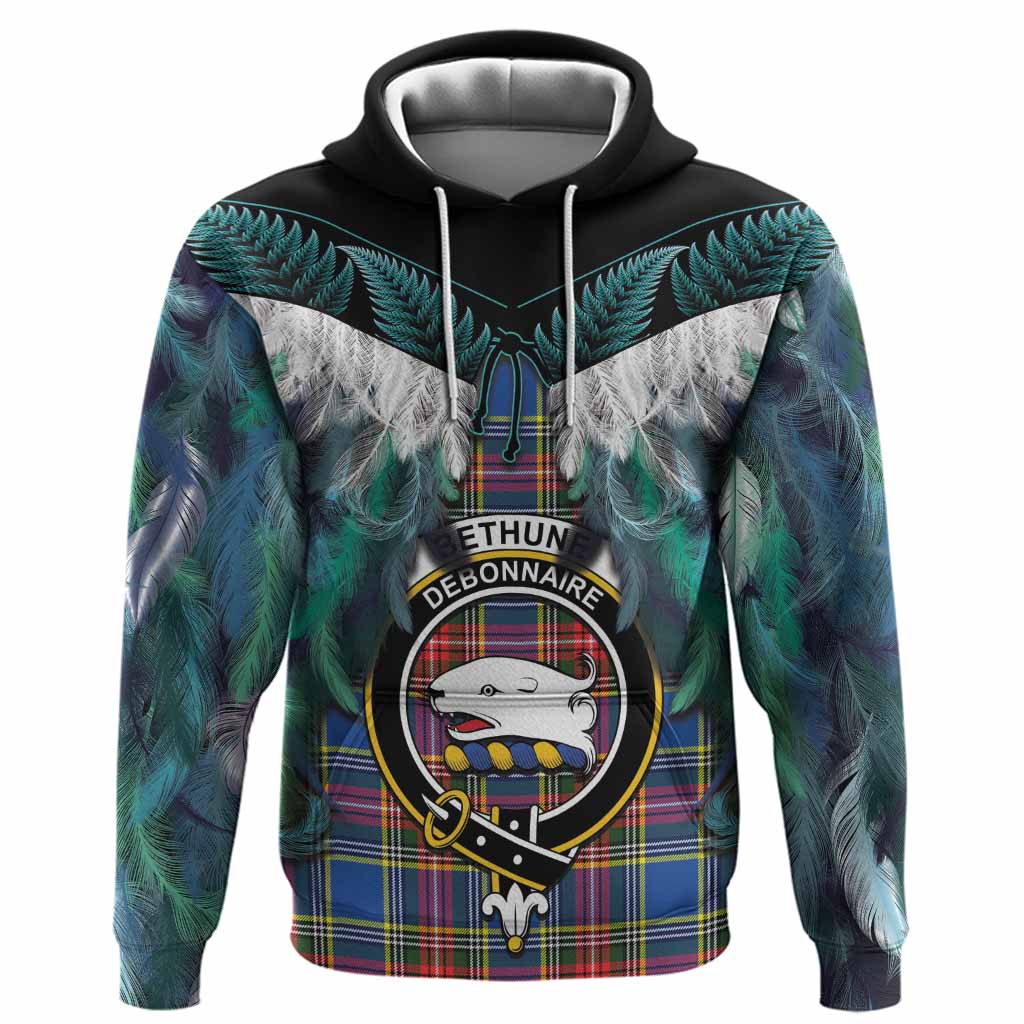 Bethune Tartan Crest Hoodie New Zealand Maori Korowai Cloak