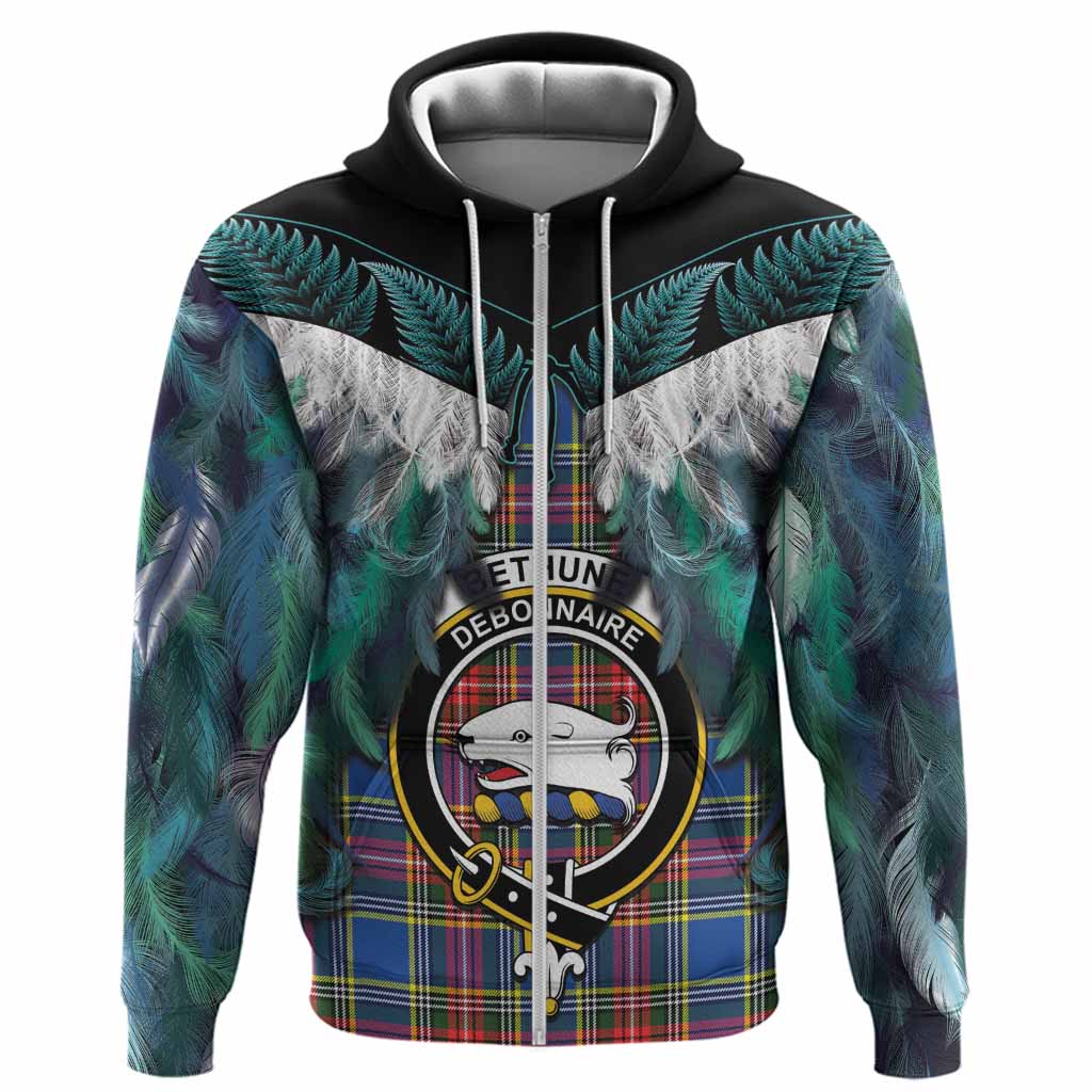 Bethune Tartan Crest Hoodie New Zealand Maori Korowai Cloak