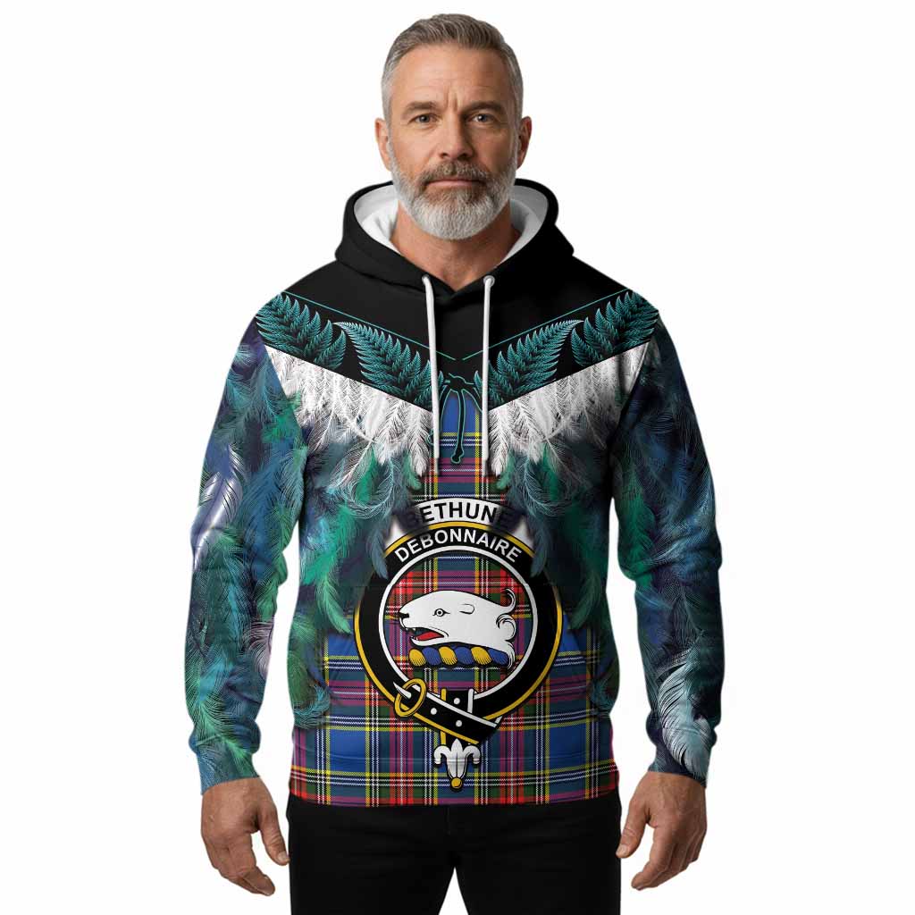Bethune Tartan Crest Hoodie New Zealand Maori Korowai Cloak