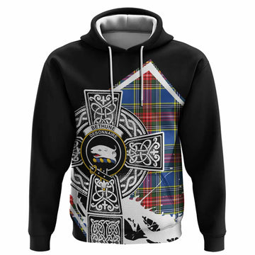 Bethune Tartan Crest Hoodie Scottish Celtic Cross Heritage
