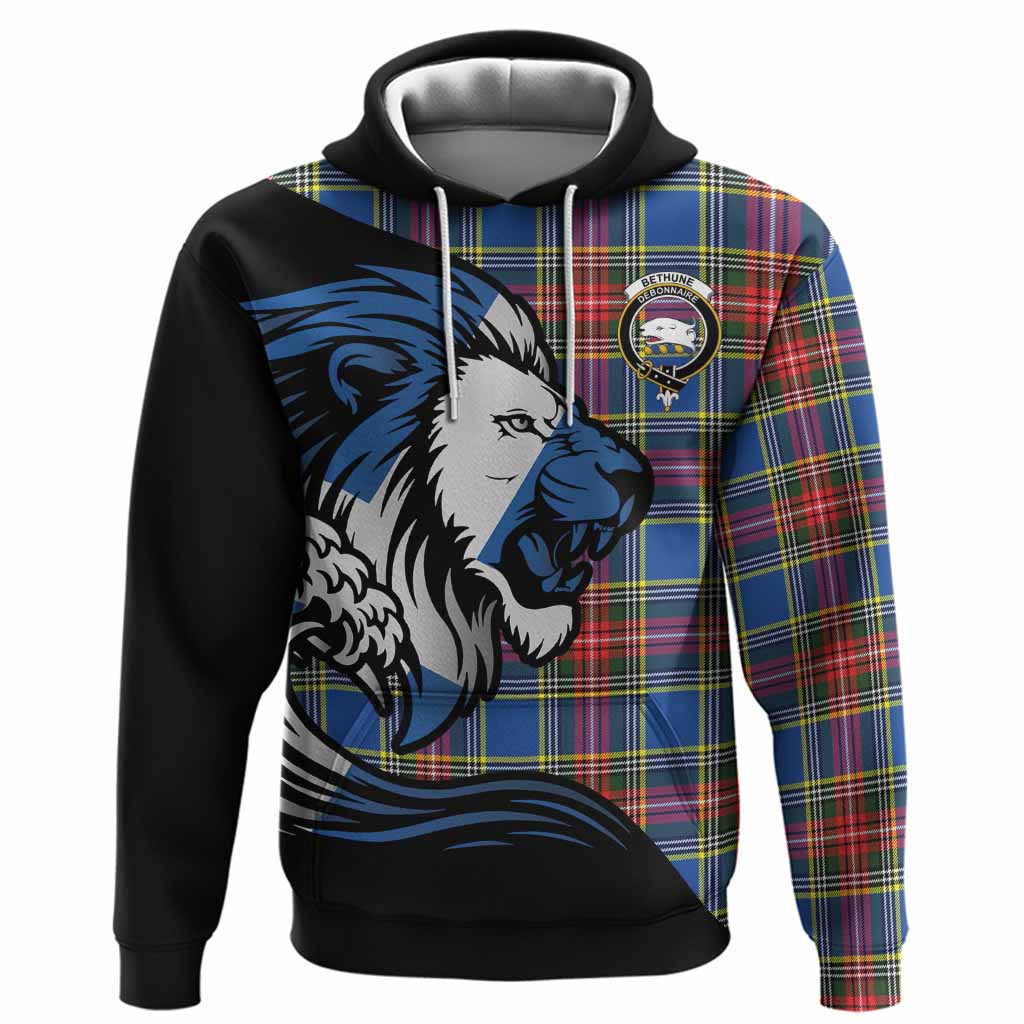 Bethune Tartan Crest Hoodie Scottish Golden Lions Wave Flow