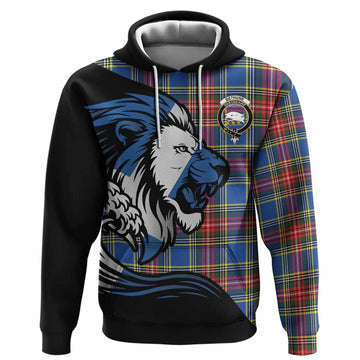 Bethune Tartan Crest Hoodie Scottish Golden Lions Wave Flow