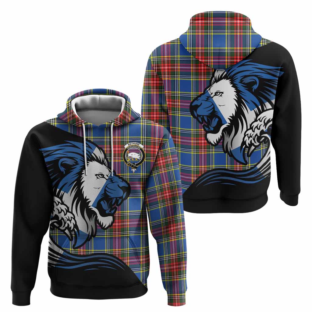 Bethune Tartan Crest Hoodie Scottish Golden Lions Wave Flow