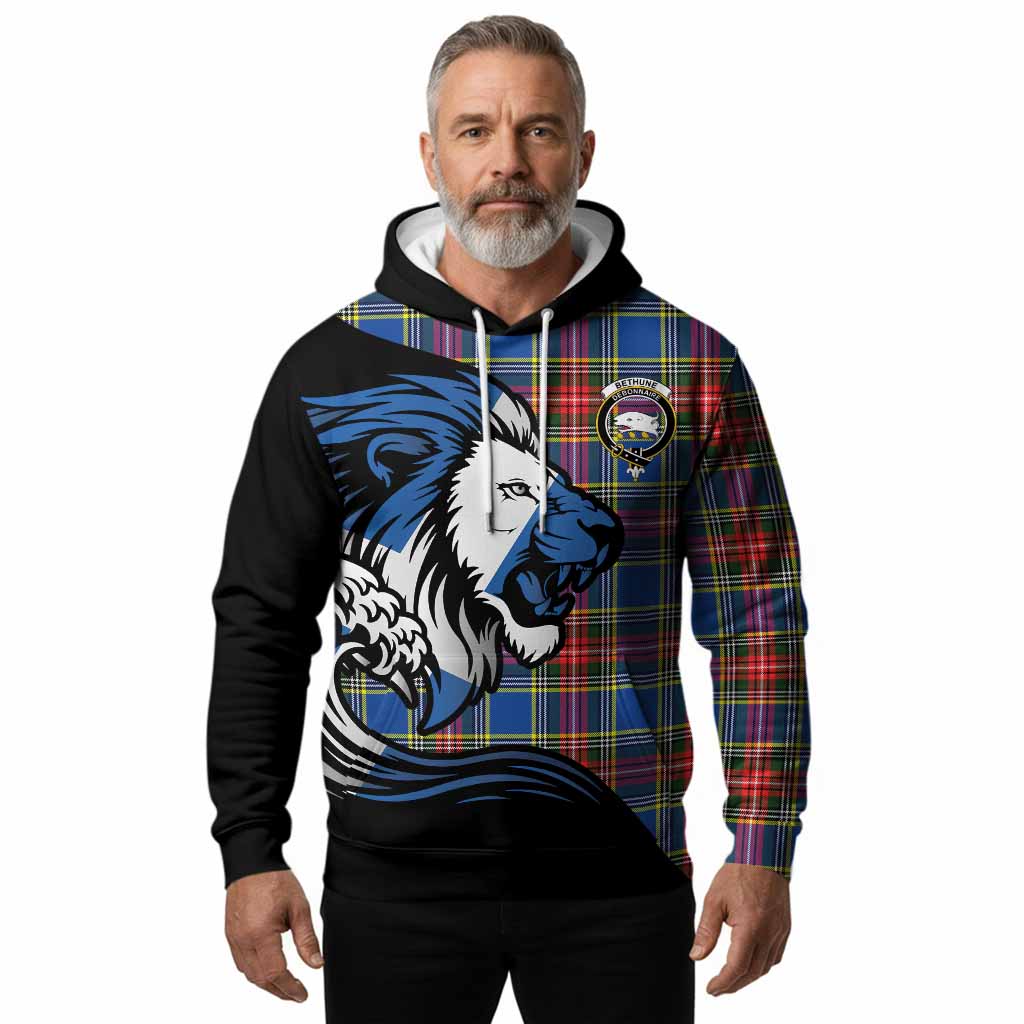 Bethune Tartan Crest Hoodie Scottish Golden Lions Wave Flow