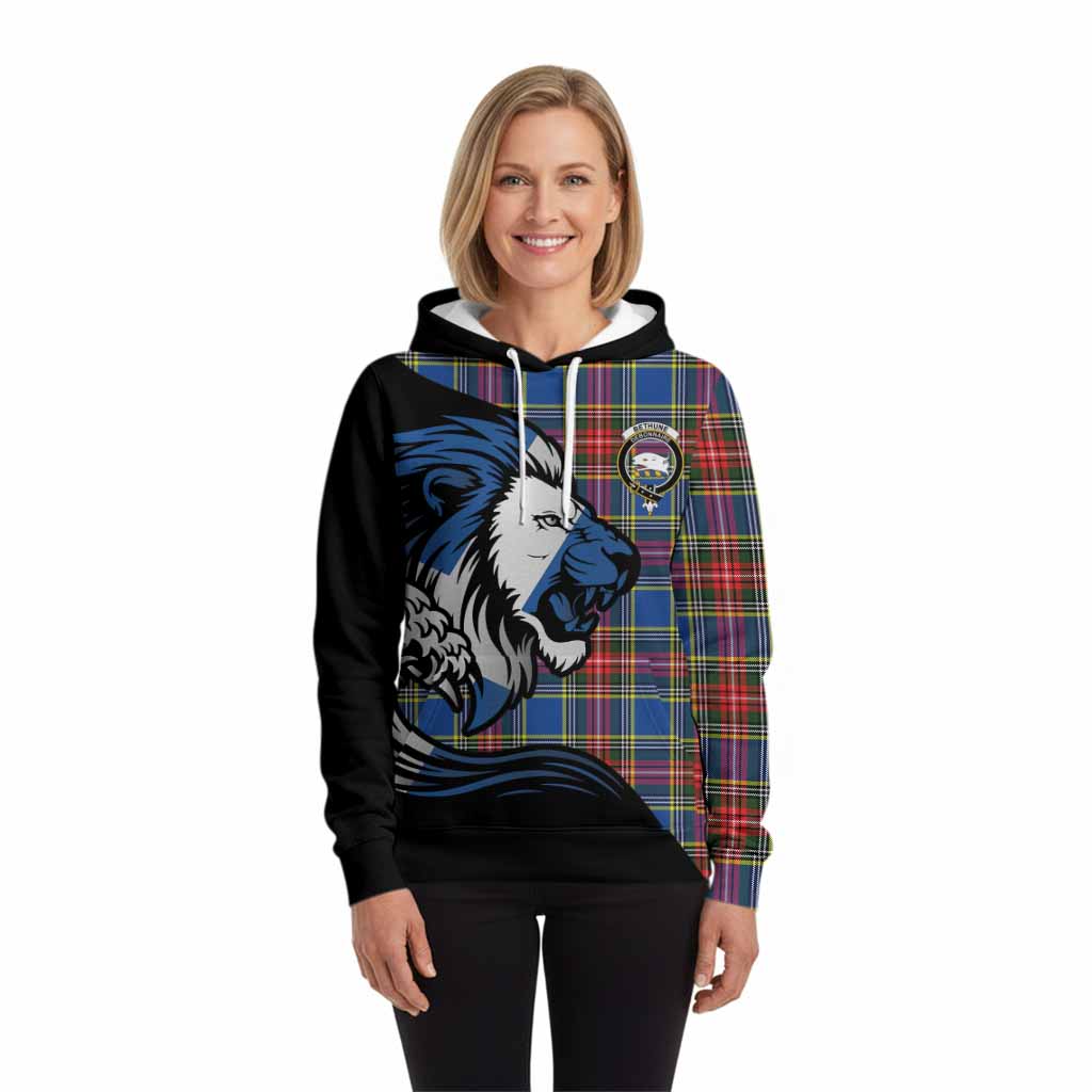 Bethune Tartan Crest Hoodie Scottish Golden Lions Wave Flow
