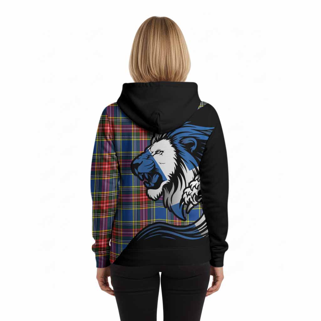 Bethune Tartan Crest Hoodie Scottish Golden Lions Wave Flow