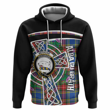 Bethune Tartan Crest Hoodie Scottish Thistle Celtic Cross Alba Gu Brath