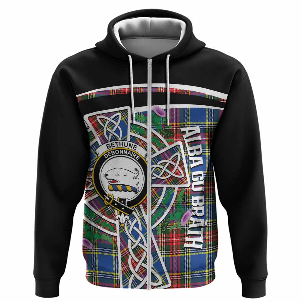 Bethune Tartan Crest Hoodie Scottish Thistle Celtic Cross Alba Gu Brath