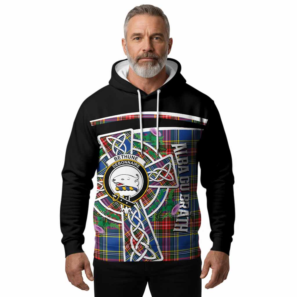 Bethune Tartan Crest Hoodie Scottish Thistle Celtic Cross Alba Gu Brath