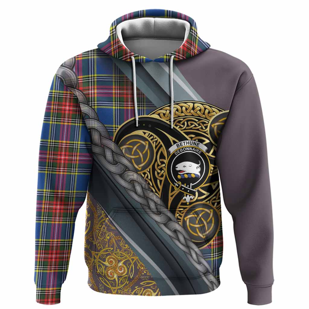 Bethune Tartan Crest Hoodie Scottish Triskele Celtic