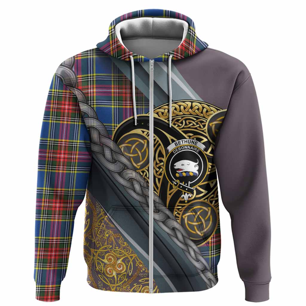 Bethune Tartan Crest Hoodie Scottish Triskele Celtic