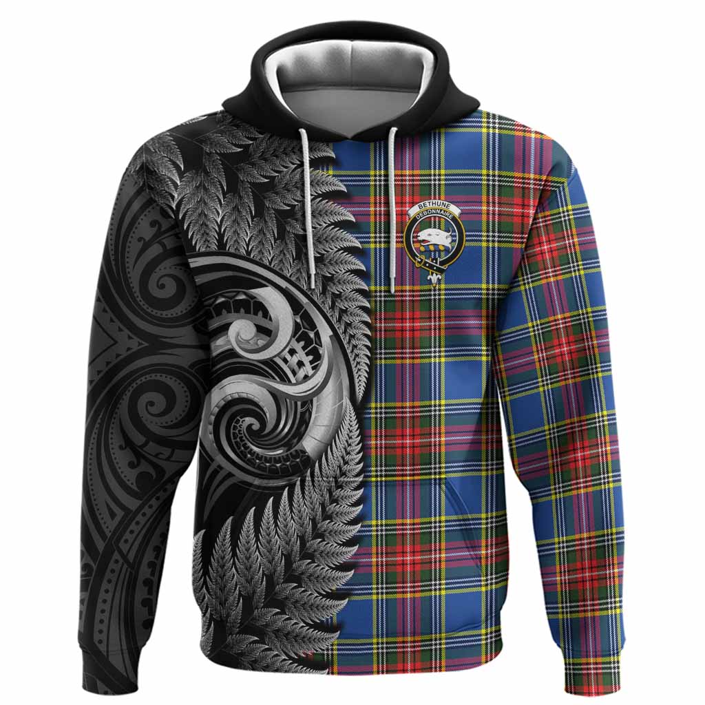 Bethune Tartan Crest Hoodie With New Zealand Silver Fern Maori Koru