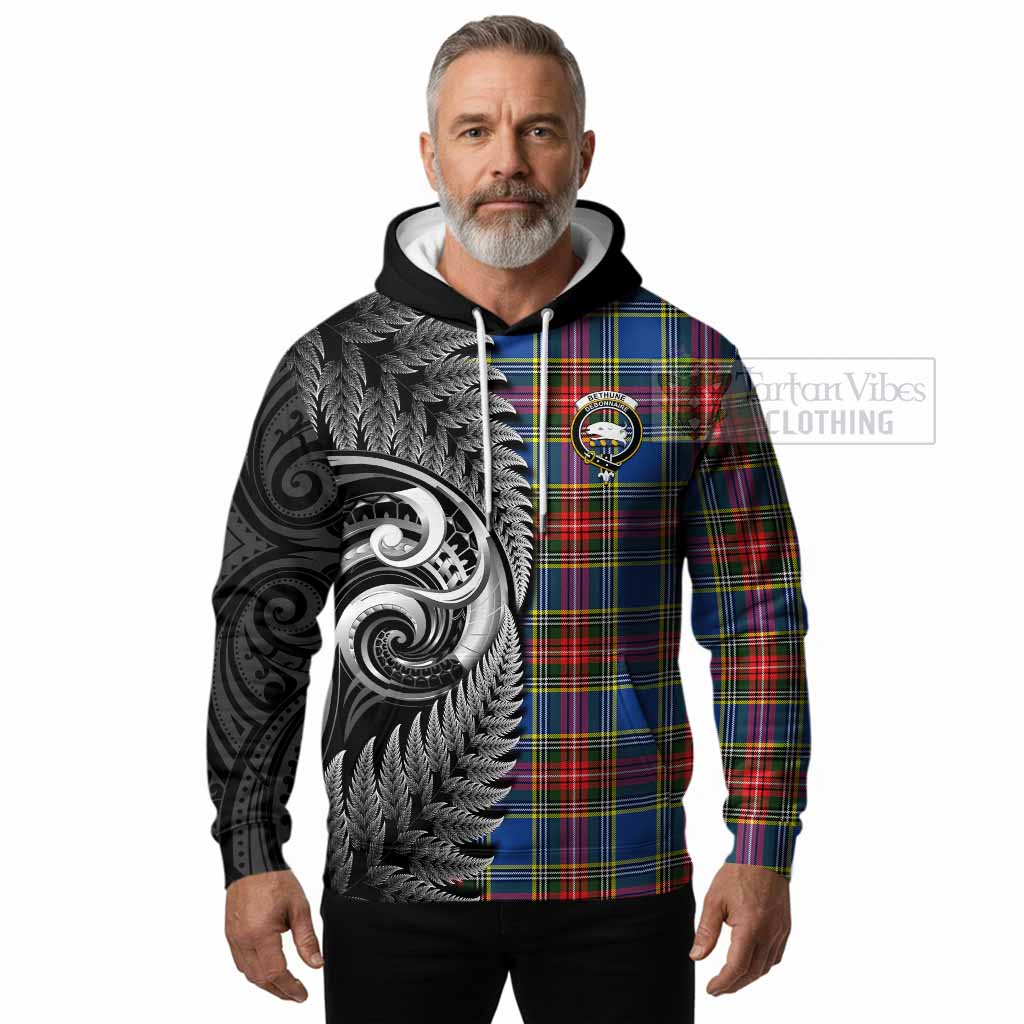 Bethune Tartan Crest Hoodie With New Zealand Silver Fern Maori Koru