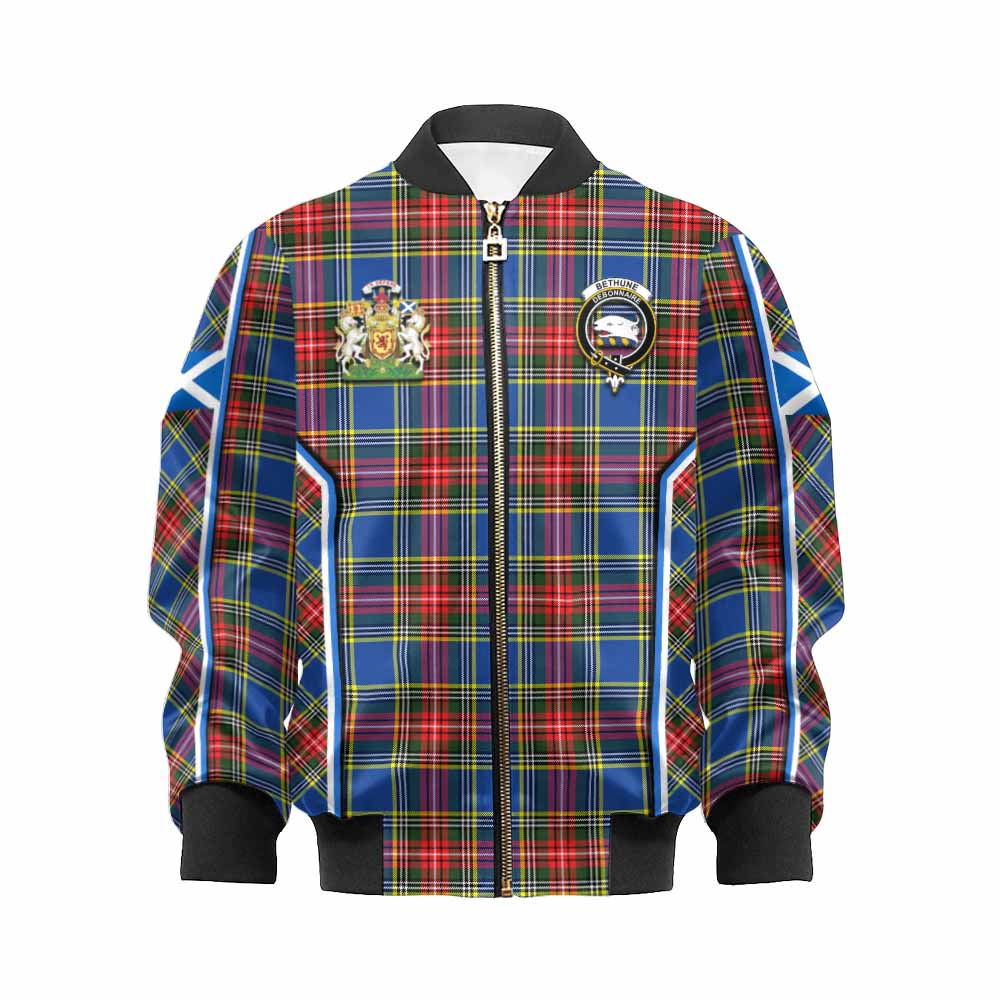 Bethune Tartan Crest Kid Bomber Jacket Scotland Coat of Arm Flag Style - Tartan Vibes Clothing