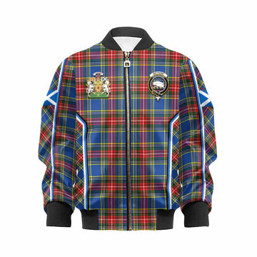 Bethune Tartan Crest Kid Bomber Jacket Scotland Coat of Arm Flag Style - Tartan Vibes Clothing