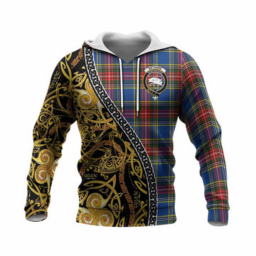 Bethune Tartan Crest Knitted Hoodie Celtic Knot and Triple Trickle Spiral Symbols