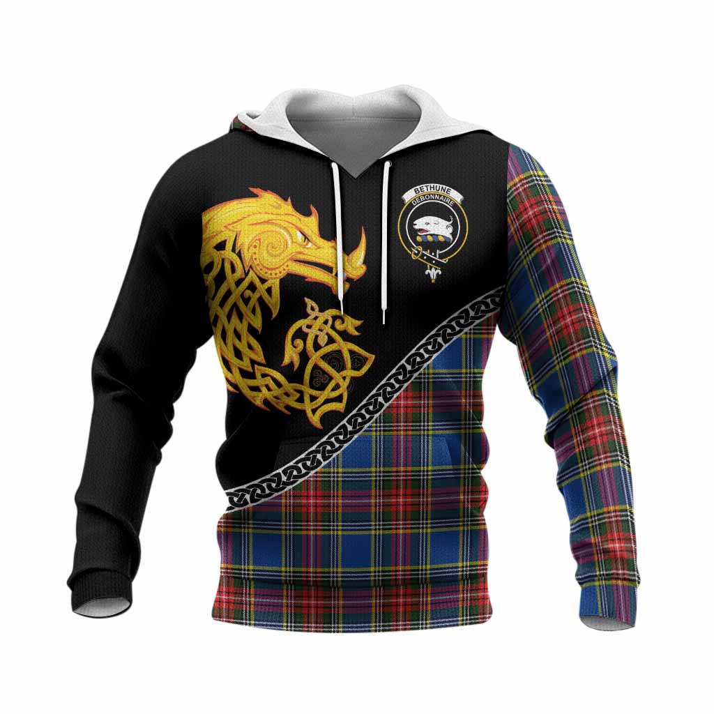 Bethune Tartan Crest Knitted Hoodie Legendary Dragon Knot Half Style