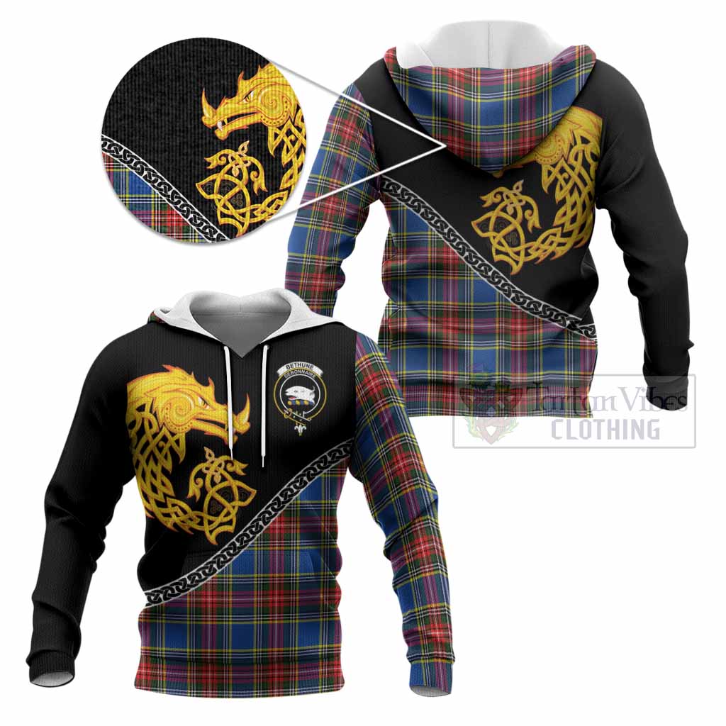 Bethune Tartan Crest Knitted Hoodie Legendary Dragon Knot Half Style