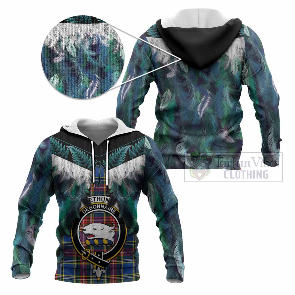 Bethune Tartan Crest Knitted Hoodie New Zealand Maori Korowai Cloak