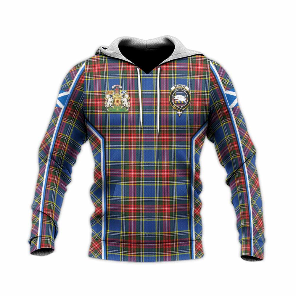 Bethune Tartan Crest Knitted Hoodie Scotland Coat of Arm Flag Style - Tartan Vibes Clothing